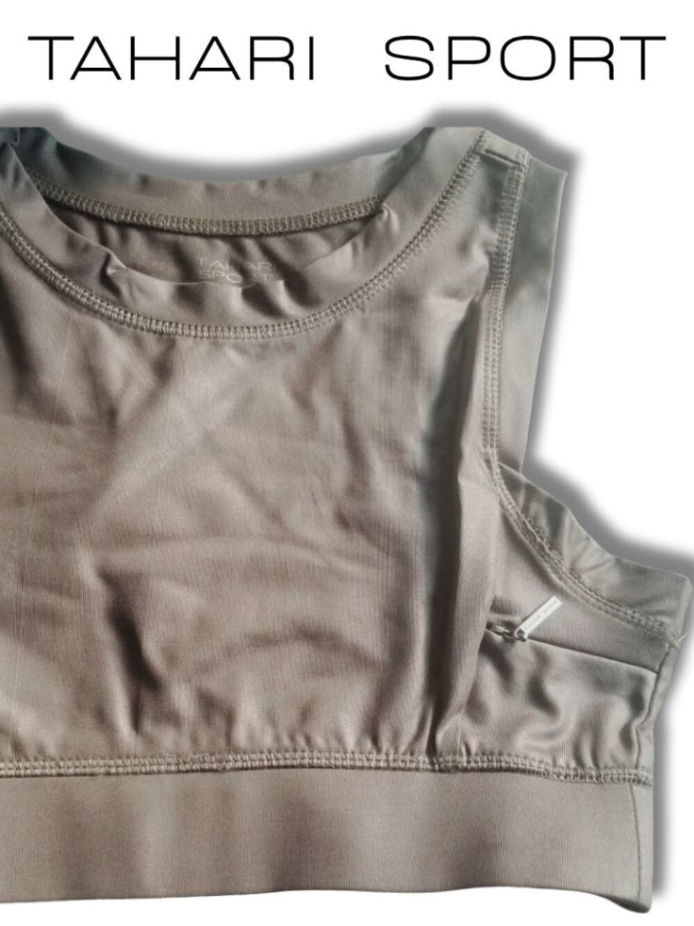 NWT Tahari Sport Seamless Sports Bra Taupe Brown Ribbed - Size S